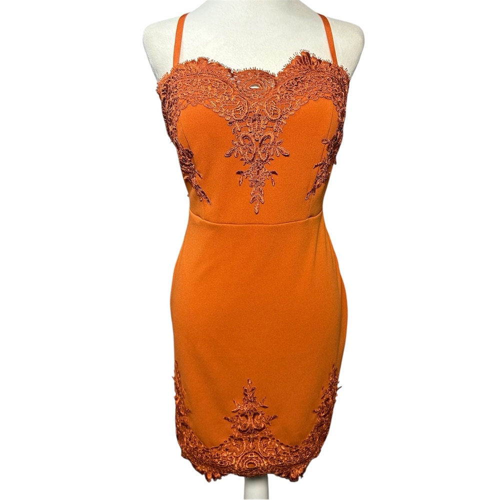 Haute Monde Dress Size L Lace Burnt Orange Cocktail Travel Club Festival Sexy
